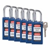 Safety Padlocks - Long Body, Blue, KD - Keyed Differently, Steel, 38.10 mm, 6 Piece / Pack